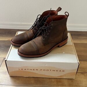 Portland Leather Brown Lace-Up Cap Toe Boots
